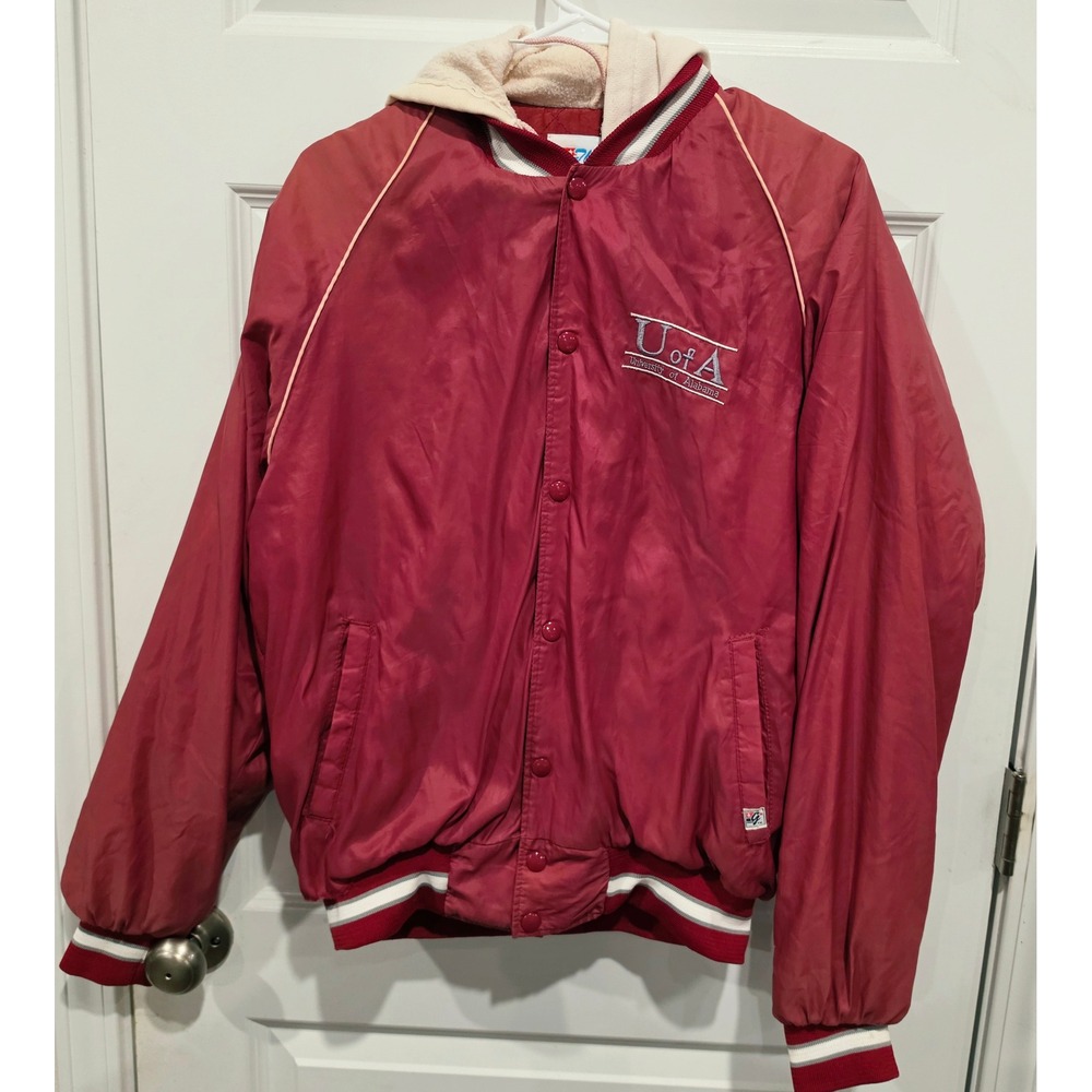 The Game Alabama Varsity Jacket Mens L Red Nylon Hooded Vintage 90s Bomber USA